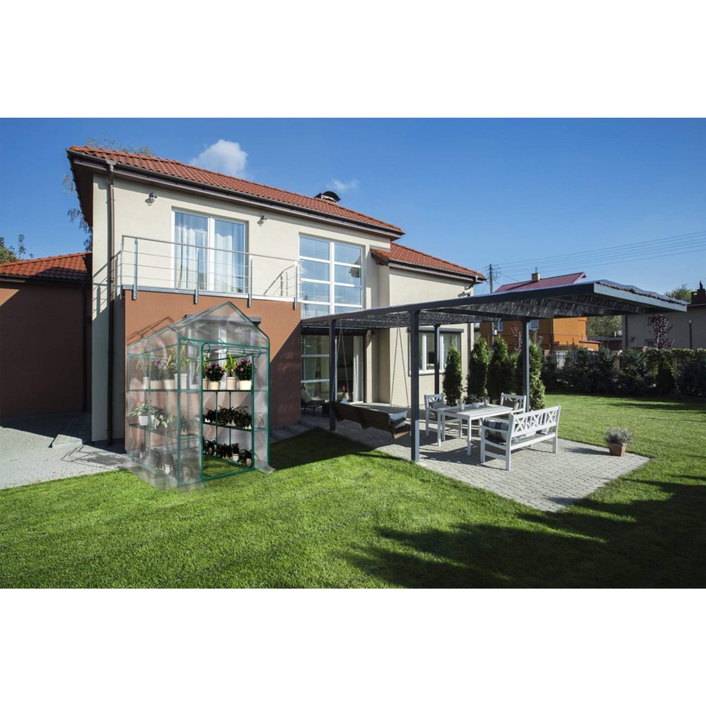 Home-Complete 514537FXW Walk-in Greenhouse-Indoor Outdoor with 8 Sturdy Shelves-Grow Plants, Seedlings, Herbs, or Flowers in Any Season-Gardening Rack, Green