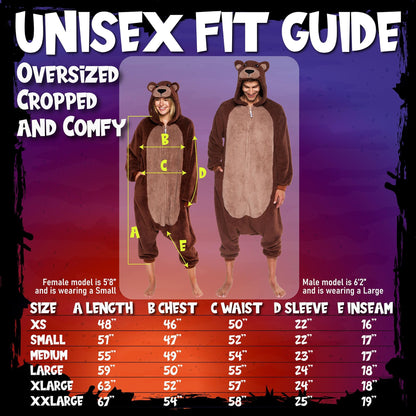 Funziez! Sherpa Bear Adult Onesie - Animal Halloween Costume - Plush Teddy One Piece Cosplay Suit for Adults, Women and Men(Brown, XX-Large)