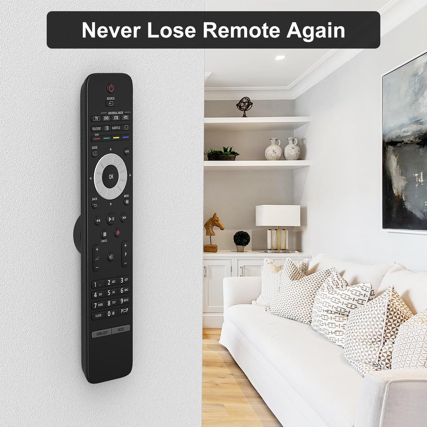 YYILIS Magnetic Remote Control Holder Wall Mount, 4 Pack Upgraded Organizers Storage Self-Adhesive TV Remote Holder for Back of TV (Black)