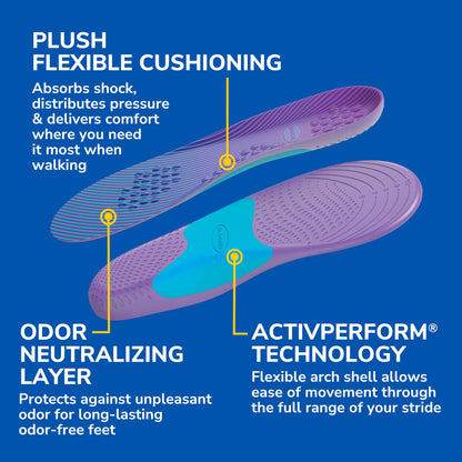 Dr. Scholl's Walk Longer Insoles for Women - Comfortable Plush Foam Cushioning Inserts for Walking, Hiking, and Standing on Feet All-Day with Arch Support - Walk 50% Longer Without Muscle Fatigue