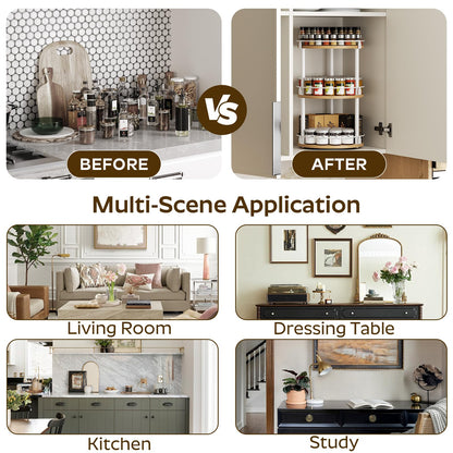 3-Tier Lazy Susan Organizer, Rotating Spice Rack, Spinning Organizer, Industrial Turntable Spice Rack Organizer for Cabinet, Kitchen Countertop, Pantry, Rustic Brown and Black SR23BR