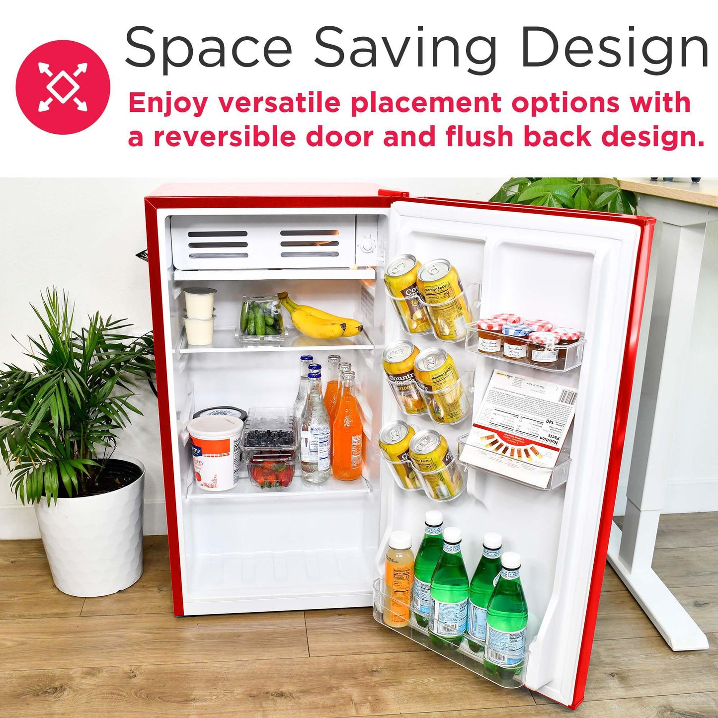 Frigidaire Retro Compact Fridge with Chiller, 3.2 cu ft Countertop Fridge with Built-In Bottle Opener, Compact Refrigerator for Office, Bedroom, Dorm Room or Cabin - 16.5" D x 19" W x 31" H (Red)