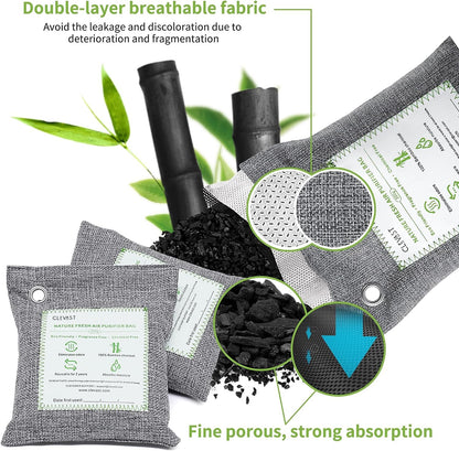 CLEVAST Bamboo Charcoal Air Purifying Bags (Large, 4×200g), Removes Odors and Moisture, Nature Fresh Air Purifier Bags, Odor Eliminator for Home, Car, Pets, Bathroom, Basement
