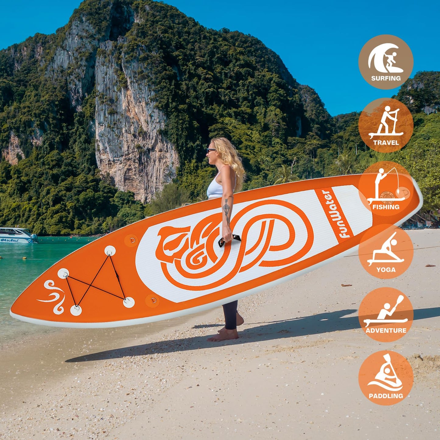 FunWater SUP Inflatable Stand Up Paddle Board 10'x31''x6'' Ultra-Light Inflatable Paddleboard with ISUP Accessories,Fins,Adjustable Paddle, Pump,Backpack, Leash, Waterproof Phone Bag,Kayak Seat