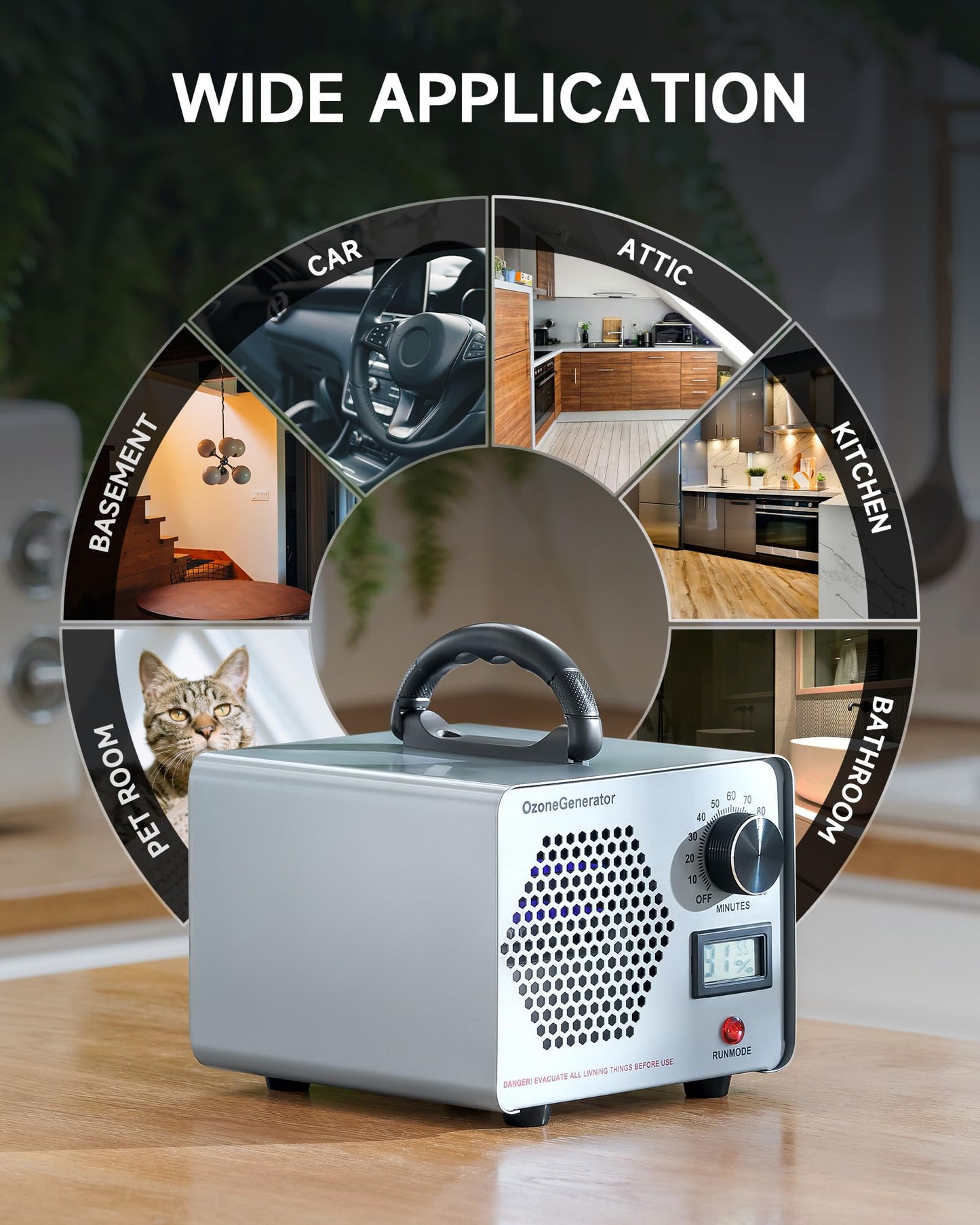 CREWORKS Ozone Odor Machine, Commercial Ozone Generator Air Purifier with Timer Display, 38000 mg/h Ozone Machine for Car Home Smoke Pet Odor Removal, High Capacity for 3200 sq ft Room, Silver