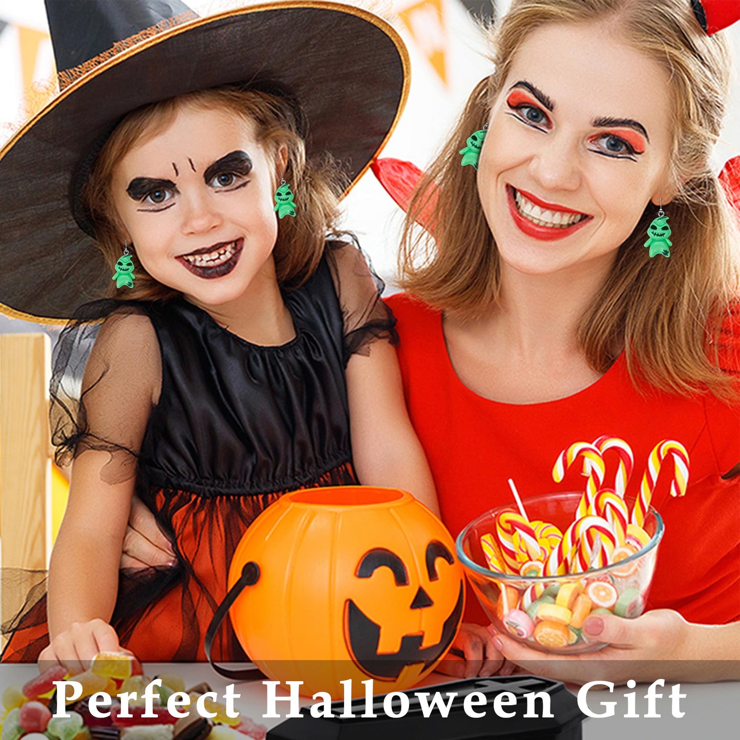 DAYANEY Halloween Earrings for Women Ghostface Earings as Nightmare Movie Before Chrsitmas Gifts, Green Ghost Earrings for Girls Cute Boogcy Costume Halloween Accessories Christmas Jewelry