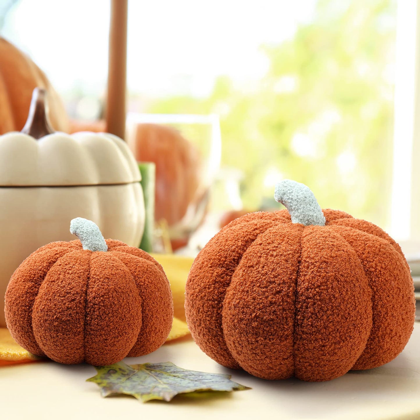 Kajaia 4 Pcs Pumpkin Throw Pillow Cushion 3D Thanksgiving Pumpkin Pillow Halloween Sherpa Fall Pumpkin Toy Fluffy Stuffed Pillow Kids' Plush Toy Pillow,11 Inches, 7 Inches (Brown)