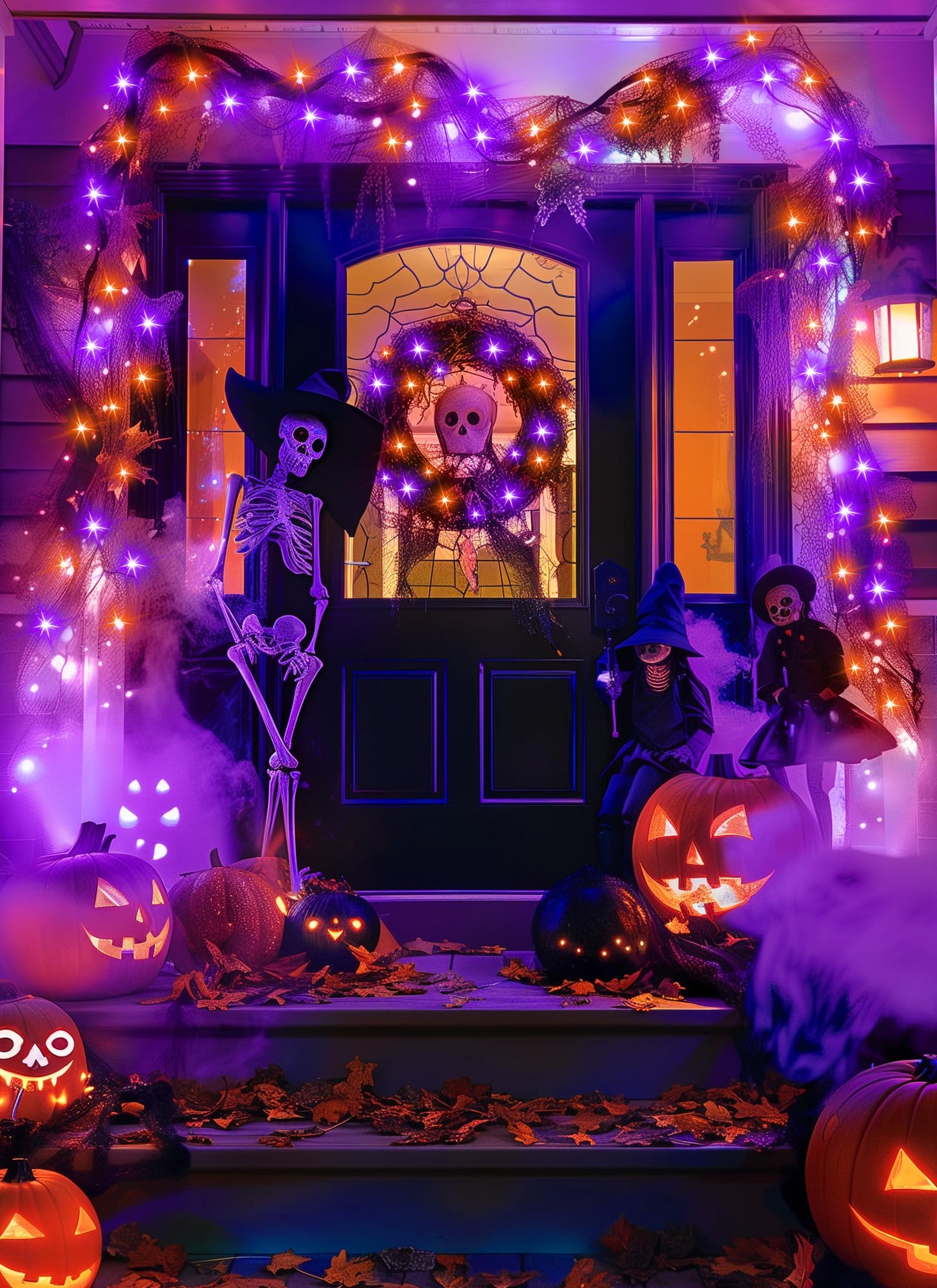 Halloween Fairy Lights, 33Ft 100 LED Battery Operated Fairy Lights, Waterproof Copper Wire Mason Jar Lights for Home Party Ghost Haunted House Indoor Outdoor Halloween Decorations, Orange & Purple