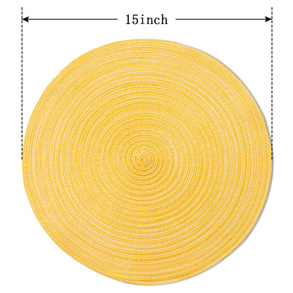 FunWheat Round Braided Placemats Set of 6 Place mats for Dining Tables Woven Heat Resistant Table Mats 15 inch (Yellow)