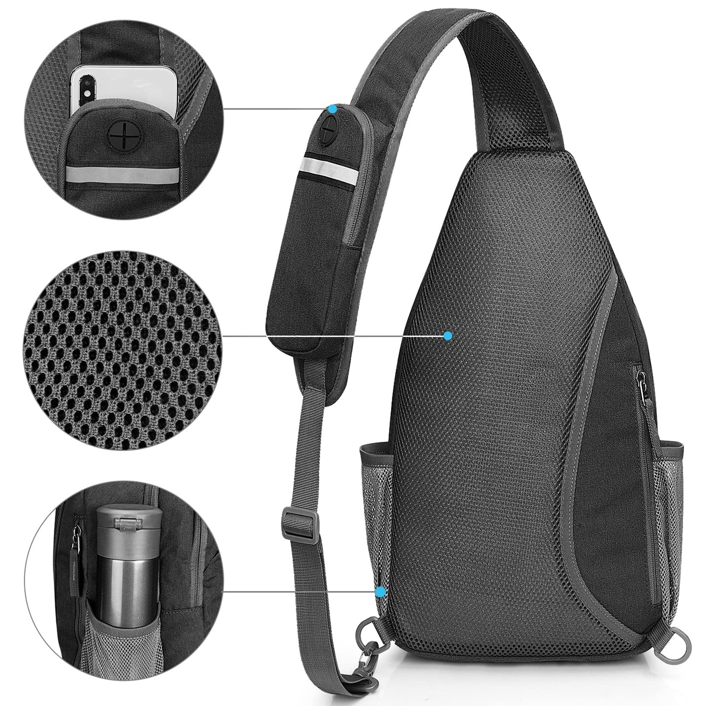 G4Free Sling Bag Rucksack, Diebstahlschutz, Brusttasche, Umhängetasche, Crossbody, Fitnessstudio, Tagesrucksack mit Kopfhörerloch für Outdoor, Radfahren, Reisen, Wandern, Herren und Damen