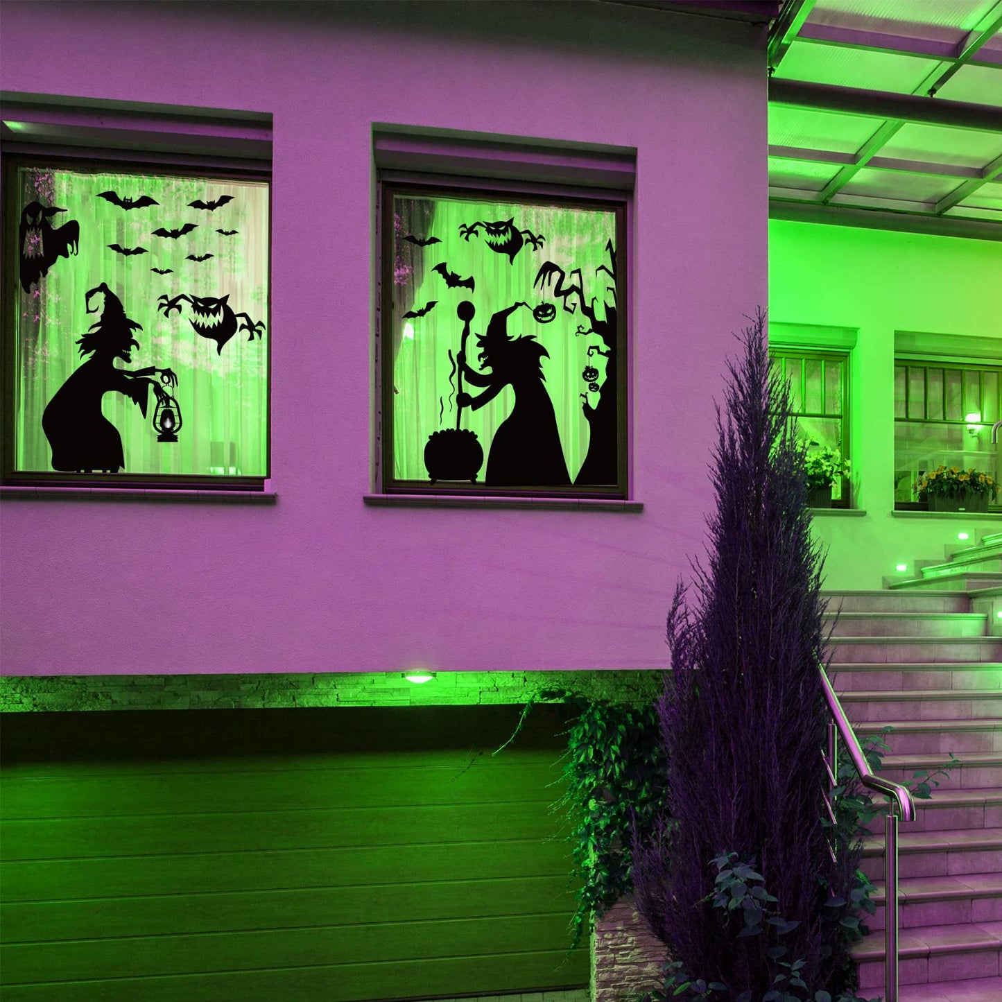 Large Halloween Window Decorations -Witch Clings, Scary Silhouette Poster Decals, Horror Stickers for Party Supplies - PVC Mirror Glass Window Stickers