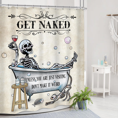 Mitpok Halloween Funny Skull Skeleton Shower Curtain 60Wx72H Gothic Spooky Unique Cool Bone in Bathtub Bubbles Horror Cat Fish Retro Scary Bathroom Decor Bath Curtain Fabric Polyester 12 Pack Hooks