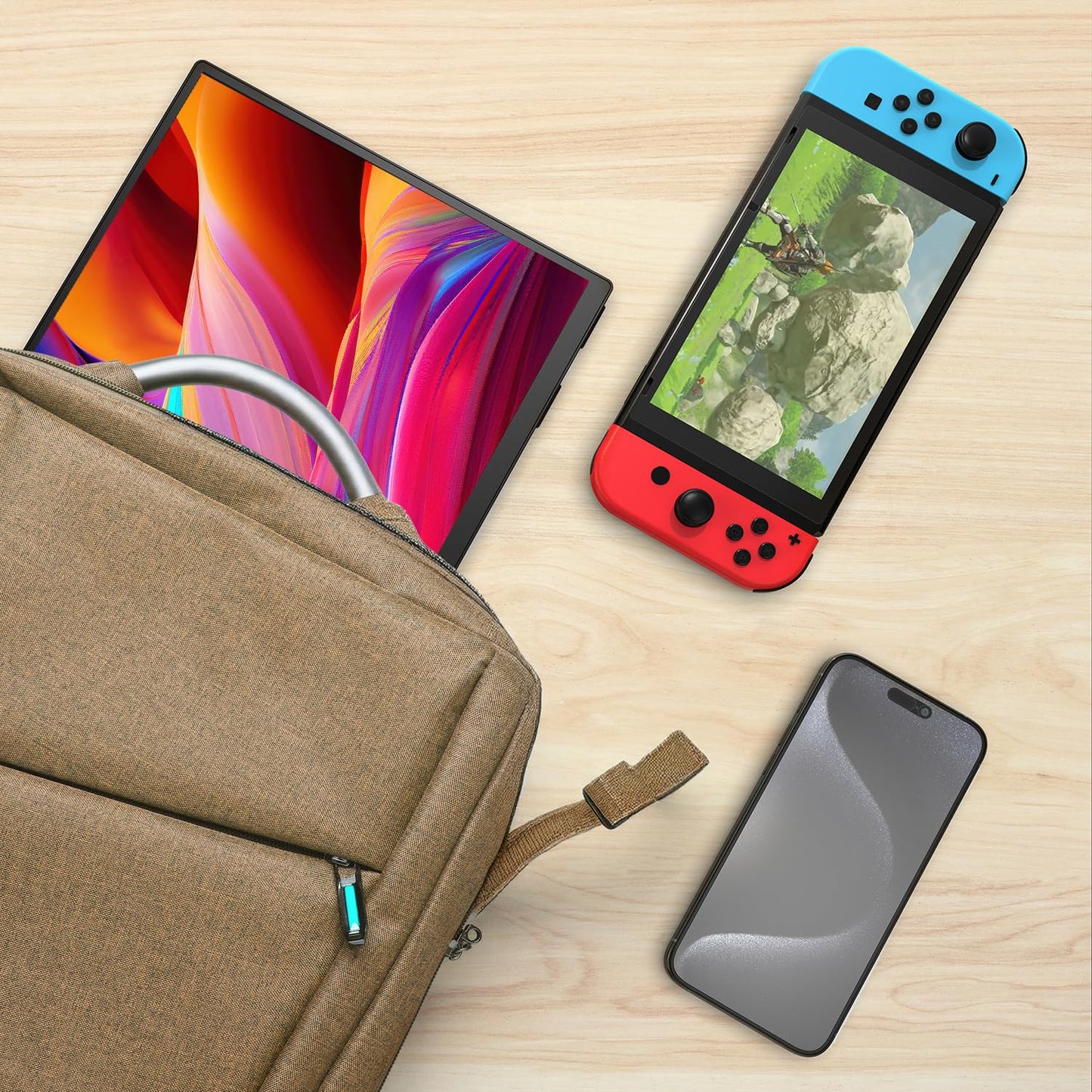 Kado Portable Monitor 15.6-Inch FHD 1080p, USB-C mini-HDMI Gaming Monitor IPS Display Built-in Speakers, External Display 180° Kickstand Wall/Arm Mount for Laptop PC Phone Mac Xbox PS4/PS5 Switch