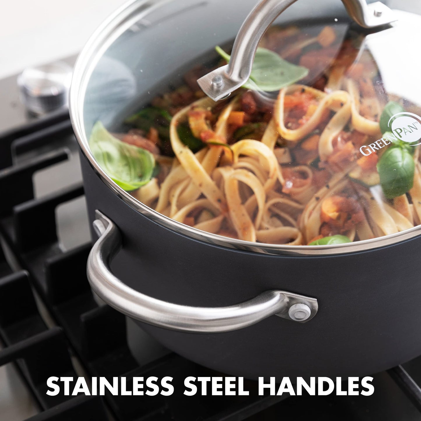 GreenPan Lima Hard Anodized 5QT Stock Pot with Lid, Healthy Ceramic Nonstick, PFAS-Free Nontoxic Pots and Pans, Oven & Broiler Safe Cookware, Stainless Steel Handles, Gray