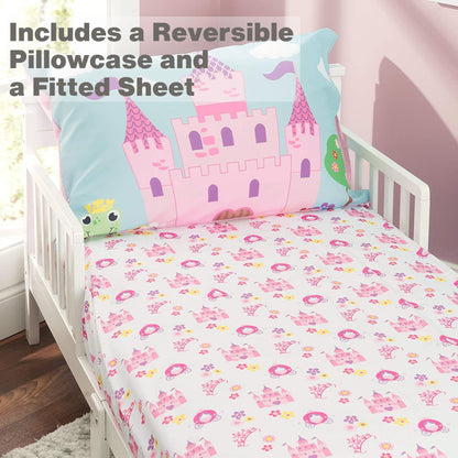 EVERYDAY KIDS Toddler Fitted Sheet and Pillowcase Set -Princess Storyland- Soft Breathable Microfiber Toddler Sheet Set