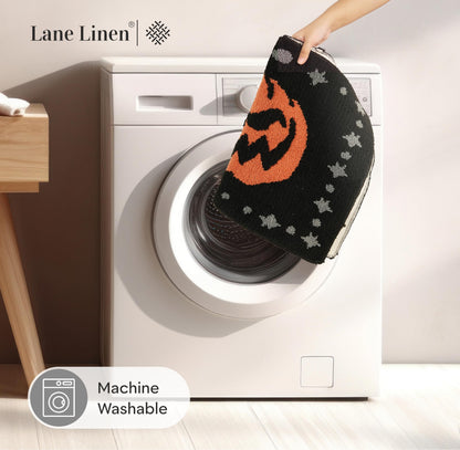 LANE LINEN Halloween 2 Pc Pumpkin-Style Bath Mats, Non Slip, Absorbent 20' x 32', Jack-O-Lantern
