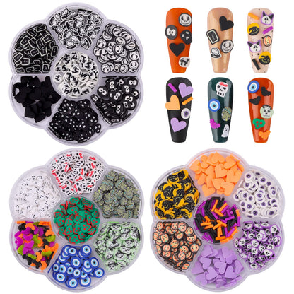 Halloween Nail Art Sequins, Kalolary 3D Skull Spider Pumpkin Bat Ghost Witch Shape Polymer Clay Slices for Acrylic Nails Design Halloween Party Decor（3 Boxes）