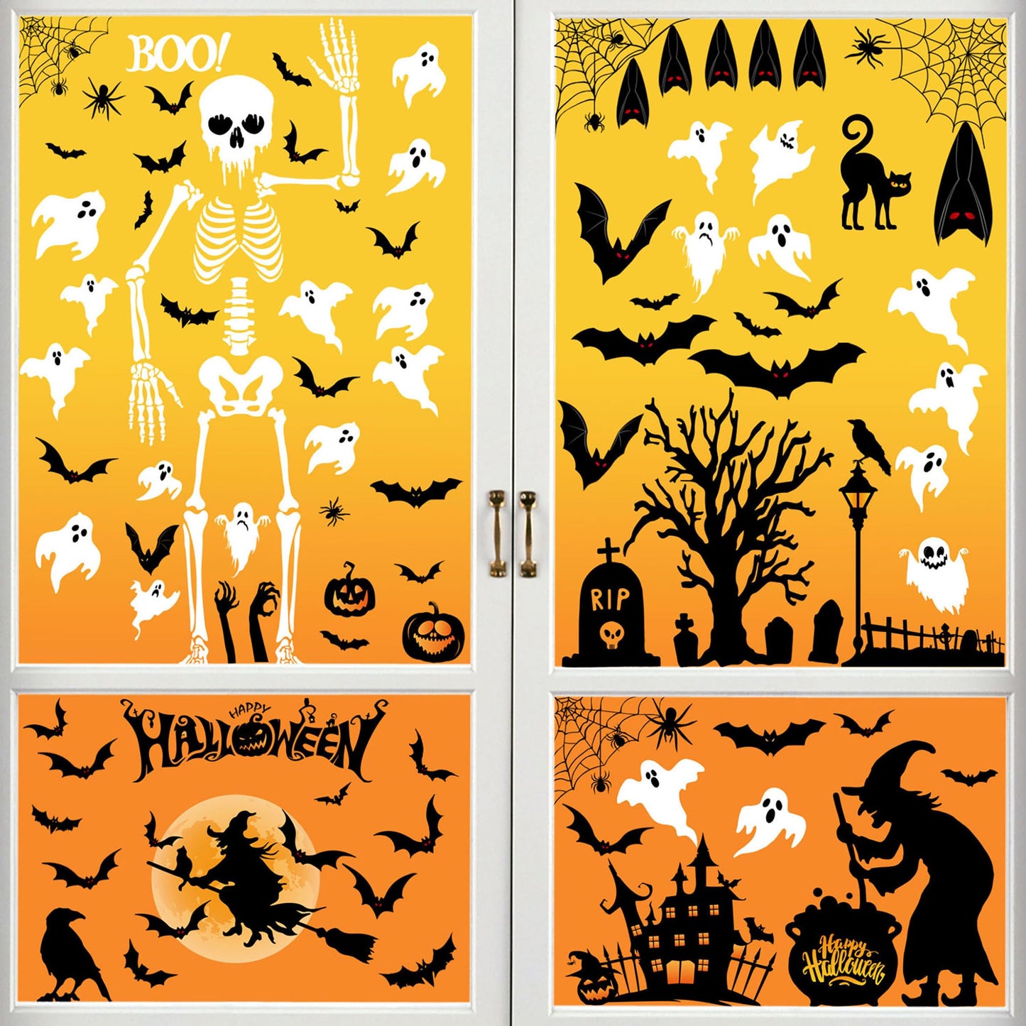 Halloween Window Clings, Halloween Window Stickers Decorations, Double-Side Removable Decals for Party Décor