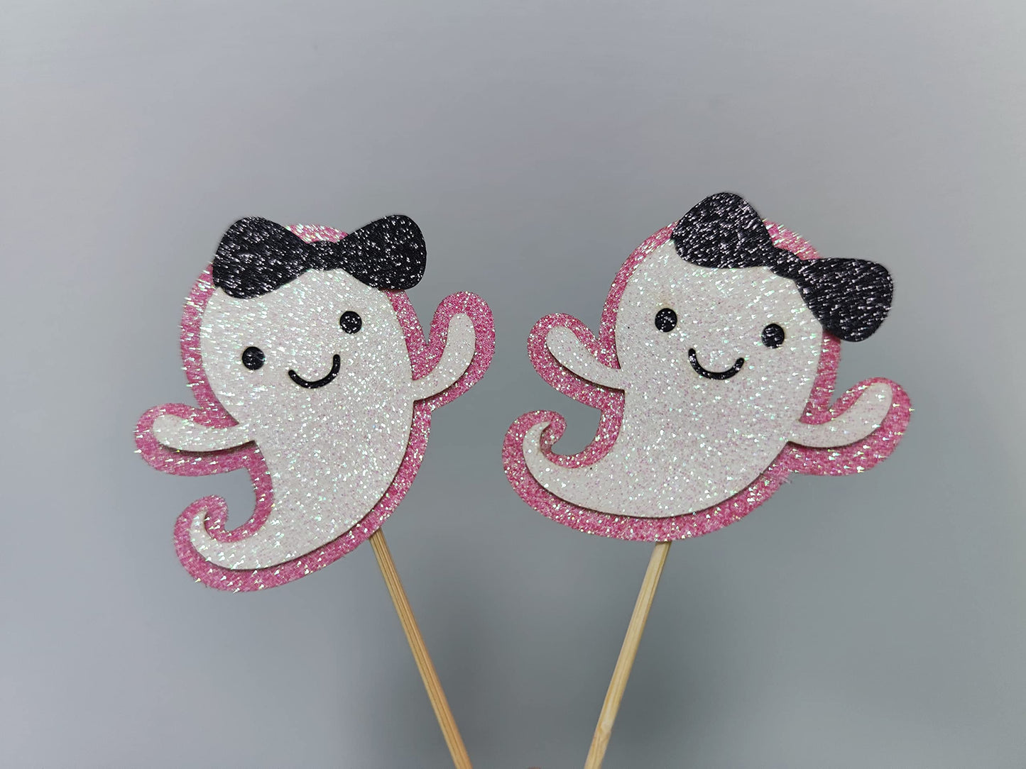 Ghost Cupcake Toppers Pink Glitter, Halloween Ghost Birthday Baby Shower Cupcake Toppers Ghost Food Cupcake Picks for Pink Halloween Baby Shower Birthday Party Cake Supplies - 24Pcs