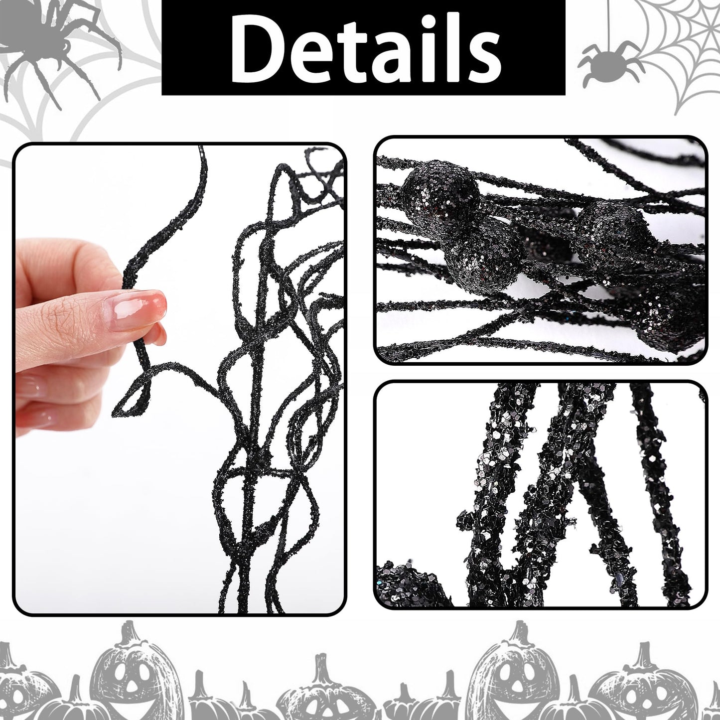 16 Pcs Artificial Halloween Branches Picks Ornaments with 12 Pcs Bats- Fake Black Berry Stems Curly Willow Branches- Faux Glitter Black Berries Twig Stems Sticks for Halloween Christmas Home Decor