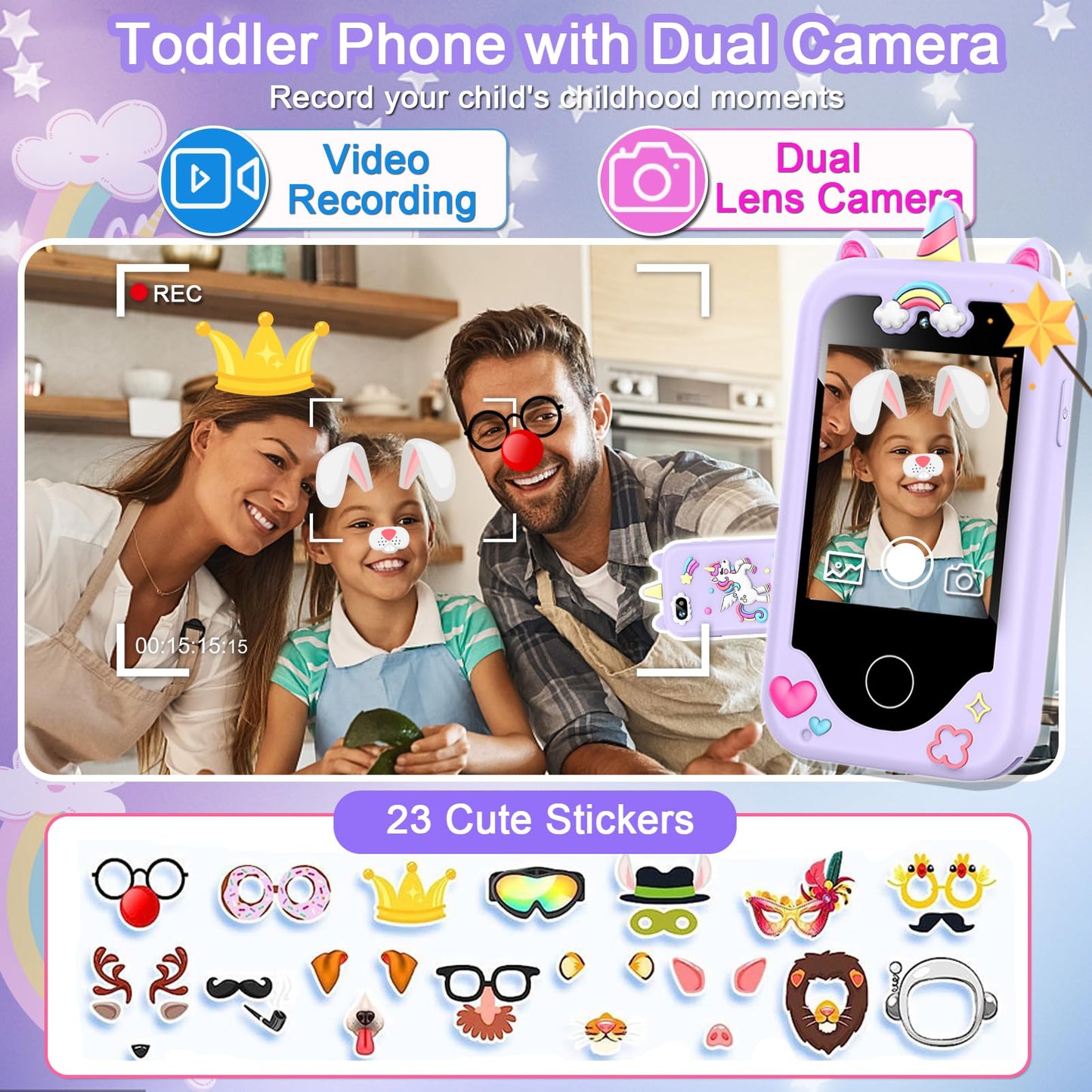 Kids Smart Phone for Girls, Christmas Birthday Gifts for Girls Age 3-10 Kids Toys Cell Phone, 2.8" Touchscreen Toddler Learning Play Toy Phone with Dual Camera, Game, Music Player, 8GB Card Purple