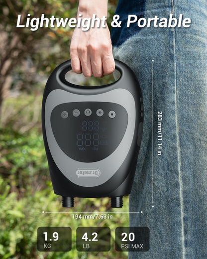 Dr.meter Paddle Board Pump, Rechargeable 20PSI High Pressure Dual Powered Portable Electric SUP Air Pump with LED Light Auto-Off Inflate Deflate, for Stand Up Paddle Boards Inflatable Kayaks Boats