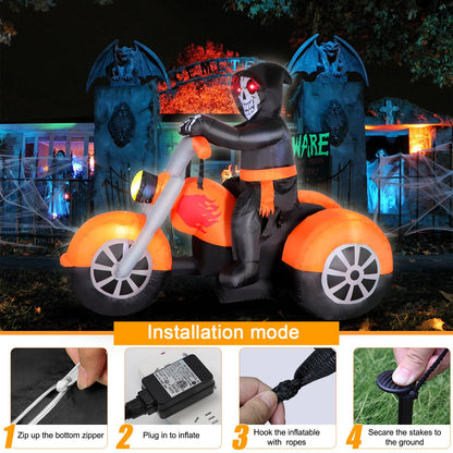 6 FT Halloween Inflatable Skeleton Ghost Riding on Motorcycle Bike, Blow Up Outdoor Decoration Clearance with Built-in LED Lights for Yard Garden Lawn Home Party Decorations