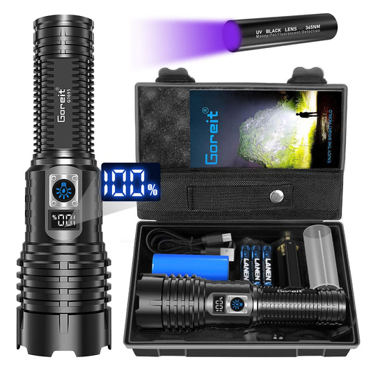 Goreit Flashlights LED High Lumens Rechargeable, 2000 Lumens XHM77.2 Super Bright Flash Light USB, Handheld Flashlight High Powered, Powerful Flashlight Waterproof for Emergency Camping Gift