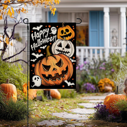 CROWNED BEAUTY Halloween Garden Flag 12x18 Inch Double Sided Jack O Lantern Decoration for Outside CF1884-12