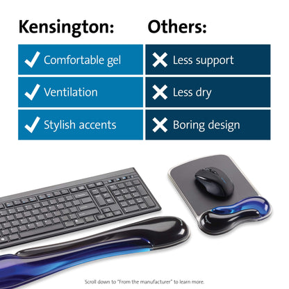 Kensington Duo Gel Mouse & Keyboard Wrist Rest Bundle Set, Ergonomic Keyboard and Mouse Pad With Wrist Support, Keyboard Wrist Rest, Computer Keyboard Pad, Cooling Gel, Non-Skid Backing, Blue K52920WW