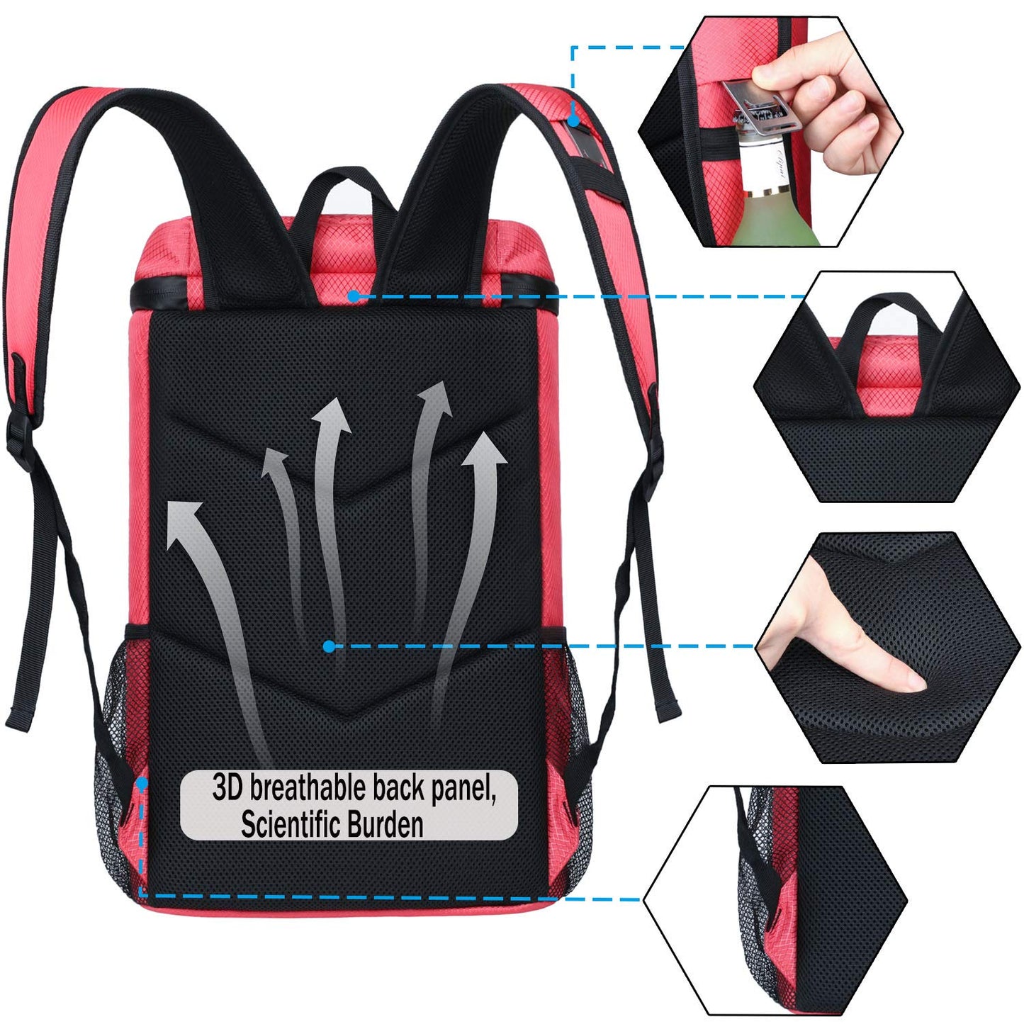 FORICH Soft Cooler Backpack Insulated Waterproof Cooler Bag Leak Proof Portable Backpacks to Work Lunch Travel Beach Camping Hiking Picnic Fishing Beer for Men Women (Watermelon Red)