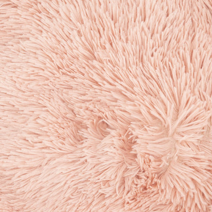 Fur & Bone Round Plush Donut Dog Cat Bed | Fluffy Cuddler Pet Cushion Self-Warming Beds | Washable Dog Bed with Non-Slip and Waterproof Bottom Calming Dog Bed - (60cm, Pink)