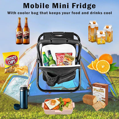 Kikerike Backpack Stool Cooler Chair Heavy Duty 400 LBS Max Load Portable Lightweight Folding Fishing Cooler for Camping Hunting Fishing - Black