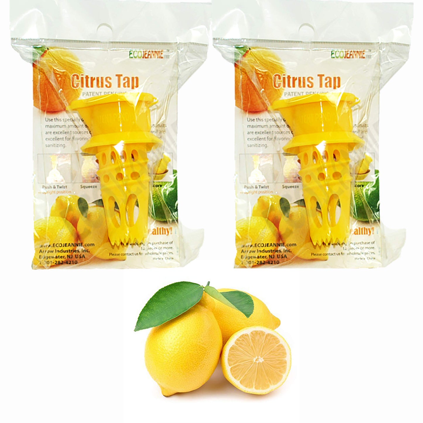 EcoJeannie 2 Pack Citrus Tap, Portable Lemon Juicer Faucet (Patent Pending), Lime Squeezer, Juice Extractor- BPA Free Hormone Free