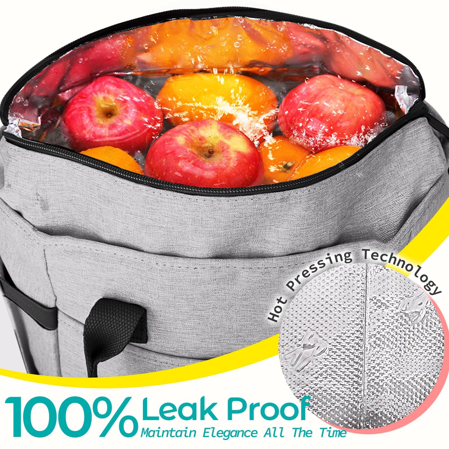 KIPBELIF Cute & Roomy Lunch Box for Women – Adults Large Insulated Lunch Bag with Shoulder Strap, Multi-Pockets, and Water Bottle Holder for Work, Picnic, and Outdoors (Extra Large Size, Gray)