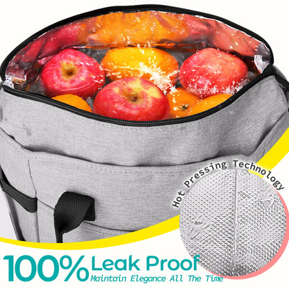 KIPBELIF Cute & Roomy Lunch Box for Women – Adults Large Insulated Lunch Bag with Shoulder Strap, Multi-Pockets, and Water Bottle Holder for Work, Picnic, and Outdoors (Extra Large Size, Gray)