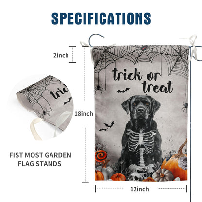 Halloween Black Lab Garden Flag Trick or Treat Yard Flag Ghost Labrador Dog Garden Flags for Outside 12x18 Double Sided Mini Skeleton Halloween Decor Outdoor Lawn Welcome Flag