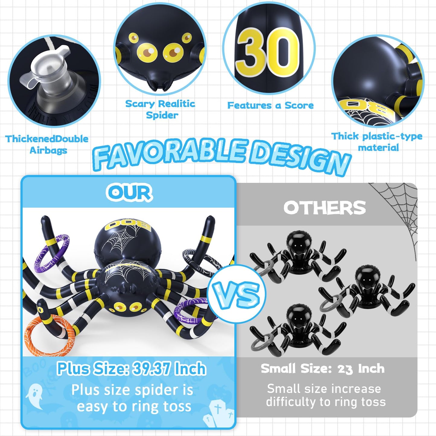 Garma Halloween Inflatable Spider Ring Toss Game - Giant Spider Decoration for Kids School Party Favors Carnival Indoor Outdoor Party Games Family Fun Supplies