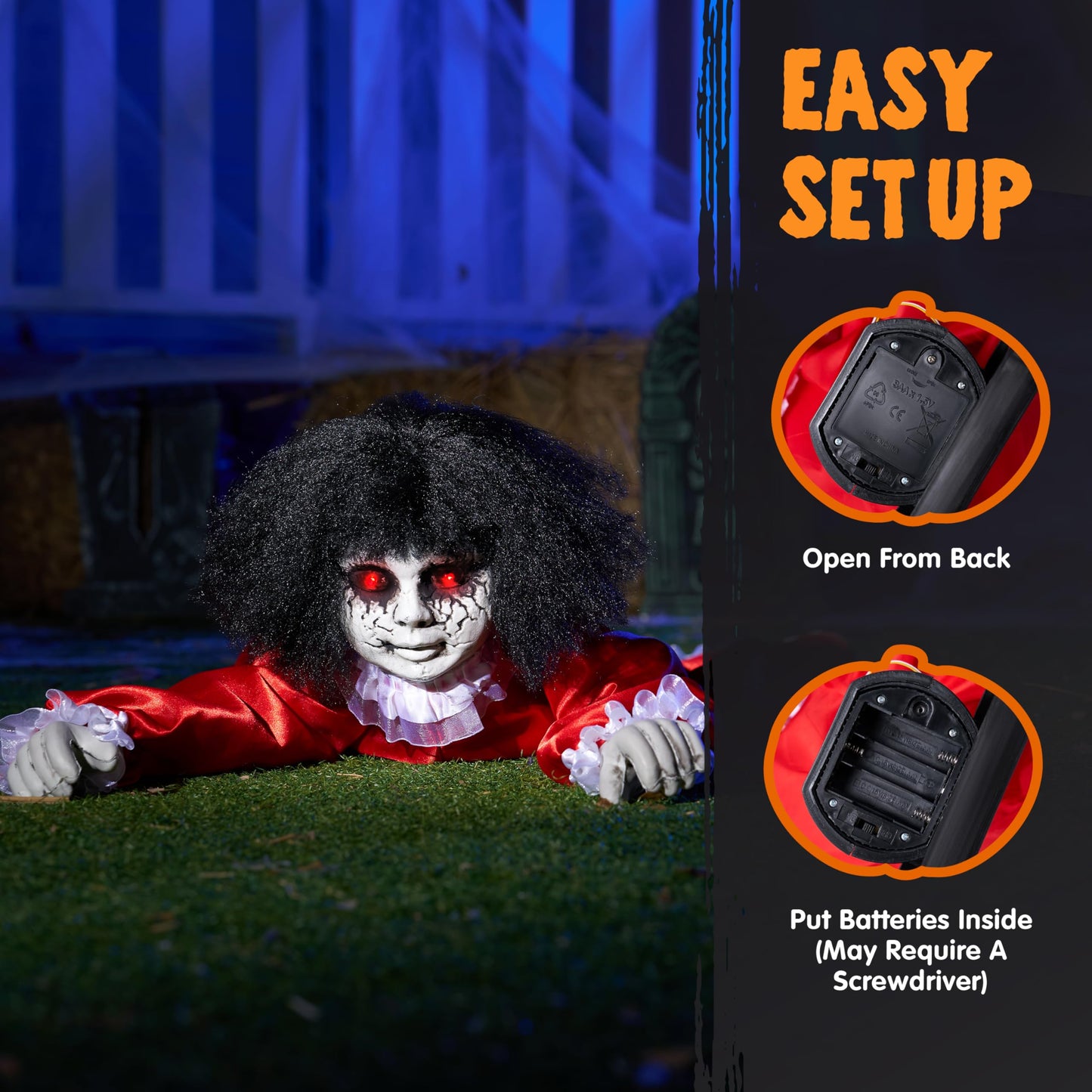JOYIN Halloween Animatronics Decorations Outdoor Groundbreaker Crawling Doll, Creepy Halloween Graveyard Decoration Outside Decor Scary Haunted House Prop Sound Activated with Sounds and Lights