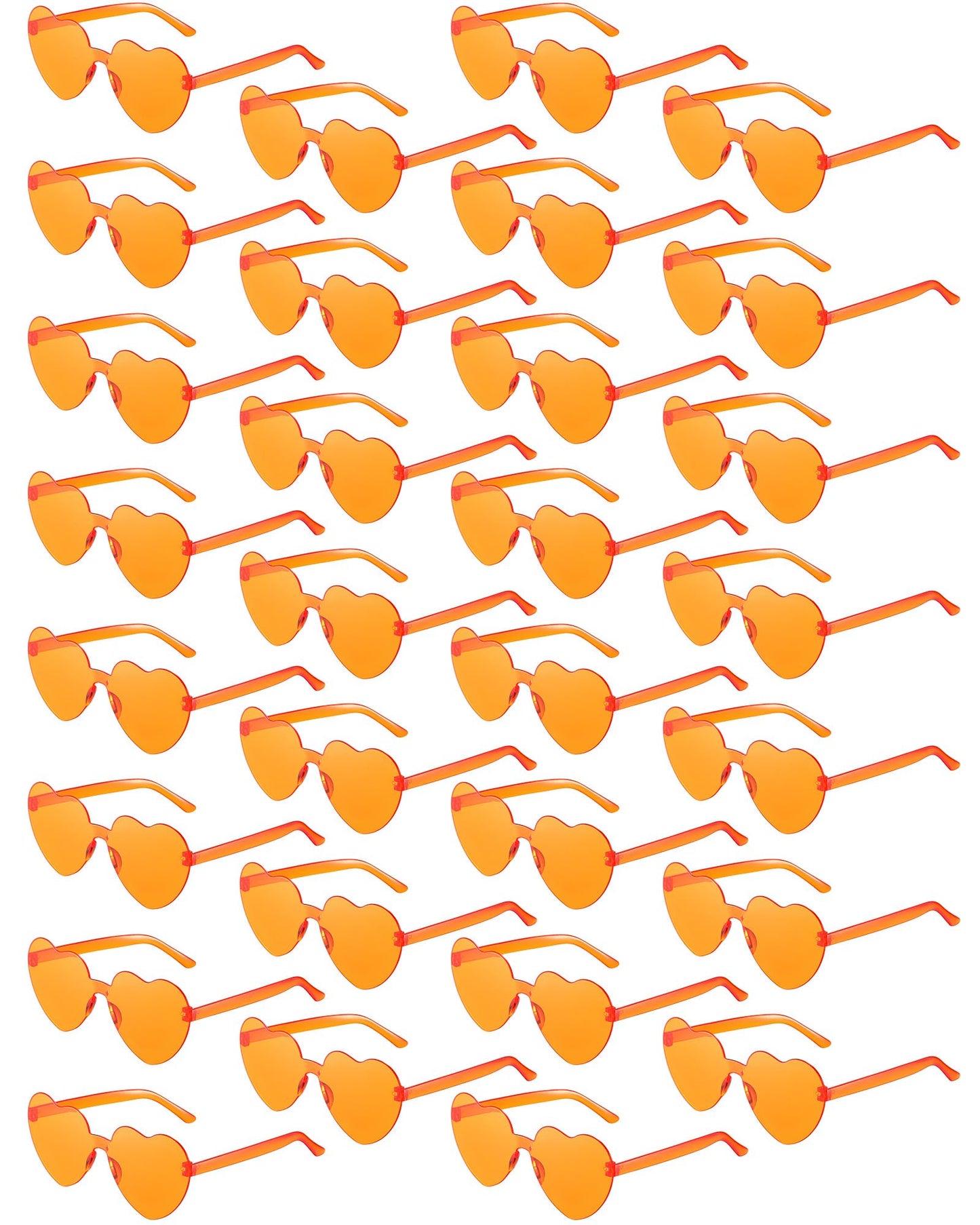 Flutesan 30 Pairs Heart Shaped Sunglasses Bulk Spider Halloween Party Rimless Heart Sunglasses Candy Color for Women Men(Orange Color)