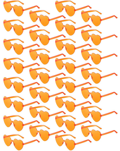 Flutesan 30 Pairs Heart Shaped Sunglasses Bulk Spider Halloween Party Rimless Heart Sunglasses Candy Color for Women Men(Orange Color)