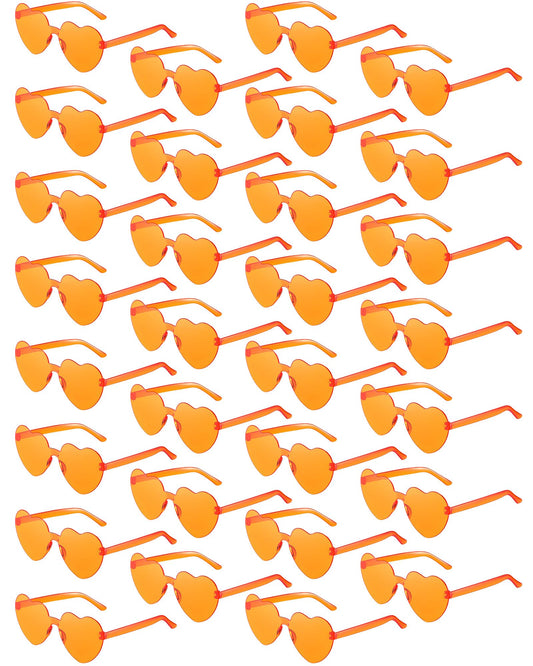 Flutesan 30 Pairs Heart Shaped Sunglasses Bulk Spider Halloween Party Rimless Heart Sunglasses Candy Color for Women Men(Orange Color)