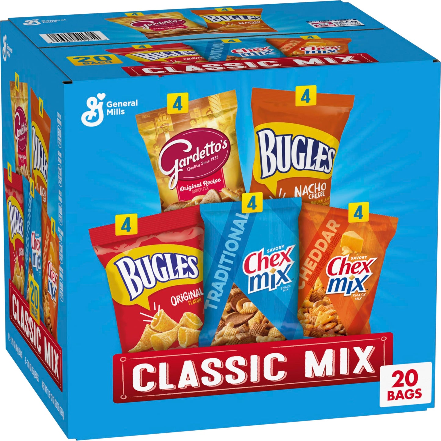 Classic Mix Snack Variety Pack, Bugles Original and Nacho Cheese, Gardetto's Original Recipe, Chex Mix Traditional and Cheddar, 20 Ct, 28 oz