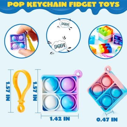 JOYIN Square Pop Fidget Keychain 30 Pack Pop Fidget Toys Bulk Party Favors for Kids 4-8,8-12 Years, Halloween Goodie Bags Stuffers Back to School Gifts for Students Classroom Prizes Sensory Toys