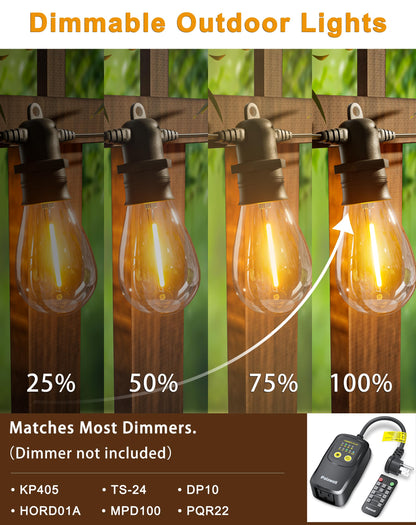 Jerritte 60FT LED Outdoor String Lights with 16+1 Edison Shatterproof IP65 Waterproof Bulbs, 2700K Dimmable Commercial Grade Patio Lights for Garden, Porch, Deck Decor