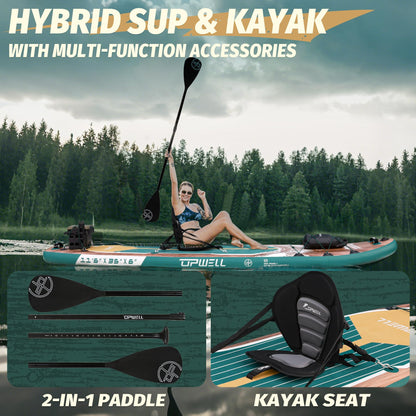 UPWELL 11'6"×35" Extra Wide Inflatable Paddle Board, Stand Up Paddle Board with Kayak Seat, Sup Paddle Boards for Adults, Sequoia Green