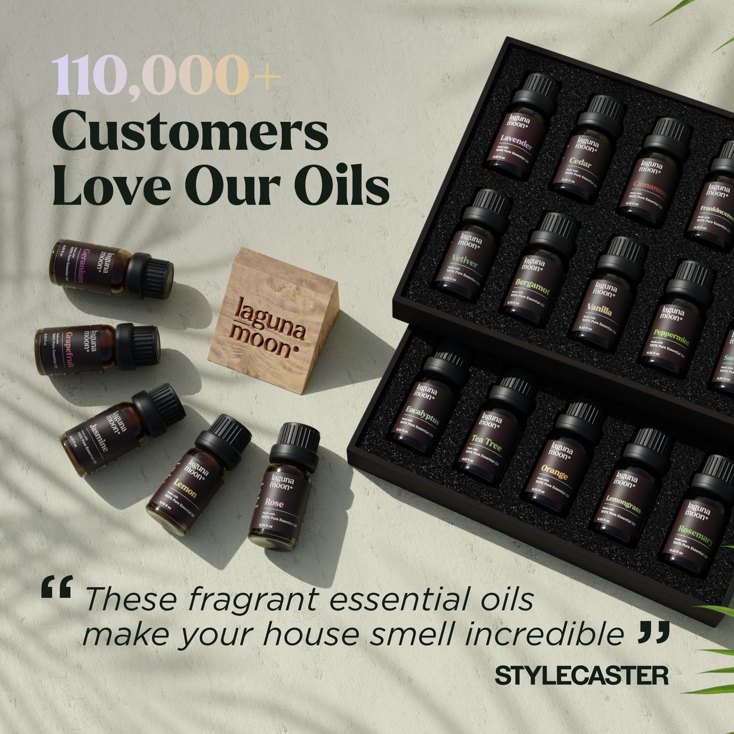 Lagunamoon Essential Oils Set - Top 6 Blends for Diffusers, Home Care, Candle Making Scents, Fragrance, Aromatherapy, Humidifiers, Gifts - Peppermint, Tea Tree, Lavender, Eucalyptus, Orange (10mL)