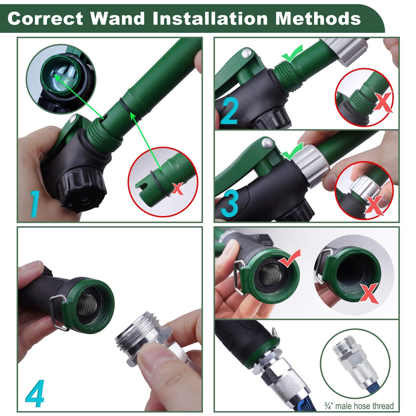 H2O WORKS Heavy Duty 21 Inch Watering Wand with Pivoting Head, Adjustable Water Sprayer Wand with Ergonomic Handle, Spray 6 Watering Patterns, Perfect for Watering Hanging Plants