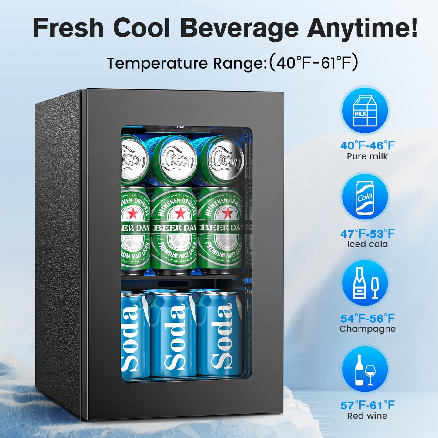Electactic 24 Cans Beverage Refrigerator Cooler, Mini Fridge Countertop Drink Cooler for Soda, Canned Beer, Adjustable Digital Temperature Control for Home Dorm Office, Black