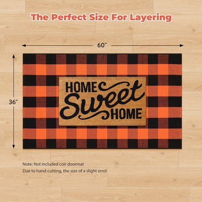 LEEVAN Halloween Buffalo Plaid Outdoor Rug 3x5, Washable Checkered Orange and Black Front Porch Rugs, Thanksgiving Cotton Woven Door Layered Mat for Farmhouse Entryway/Patio/Kitchen